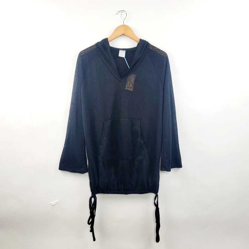 *3/$25 NWT Kona Sol Black Knit Beach Cover Up Hoodie Small Semi Sheer